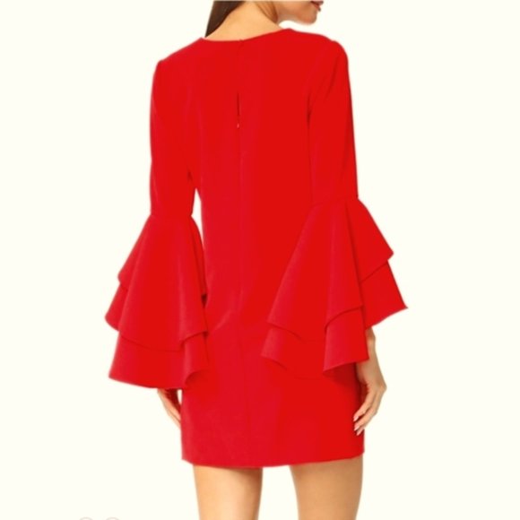 Milly Cady Ruffle Bell Sleeve Dress in Red - Picture 2 of 7